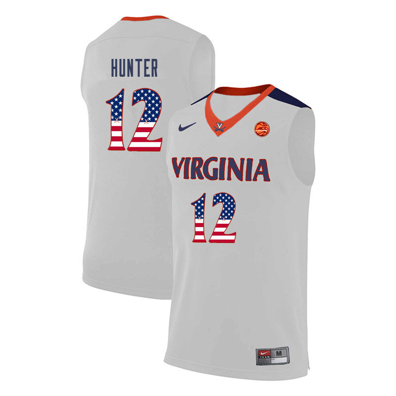 Men Virginia Cavaliers #12 De'Andre Hunter College Basketball USA Flag Fashion Jerseys-White - Click Image to Close